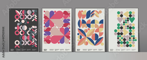 Abstract geometric patterns. A set of vector illustrations. Collection of four framed art pictures. Ideal for interior  poster  banner  package design  labels.