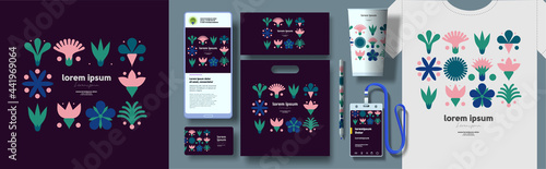 Corporate identity. Vector. Abstract patterns and branding. Elements for business. Example of using geometric illustrations in design.  