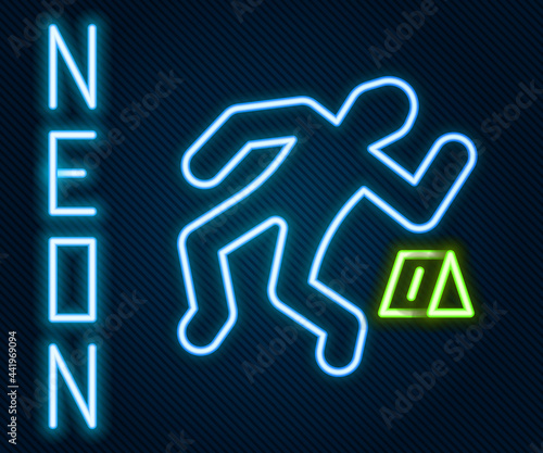 Glowing neon line Crime scene icon isolated on black background. Colorful outline concept. Vector