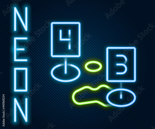 Glowing neon line Marker of crime scene icon isolated on black background. Colorful outline concept. Vector