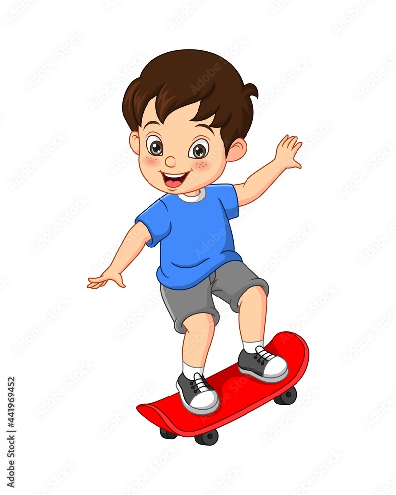 Happy little boy playing skateboard Happy little boy playing skateboard