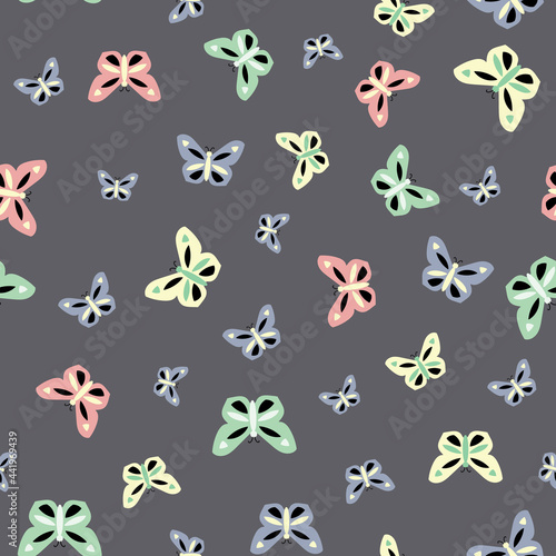 Colorful butterflies on grey repeat seamless vector background pattern design