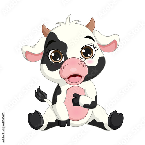 Cute little cow cartoon sitting