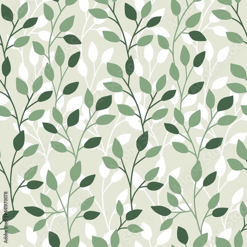 Fresh Green Foliage Leaves Vector Graphic Silhouette Seamless Pattern