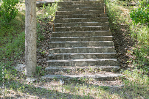 Made of low-quality cement,old ruined stairs