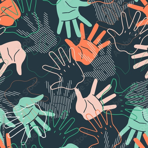 Abstract Palm of Hands Vector Graphic Silhouette and Line Art Seamless Patter