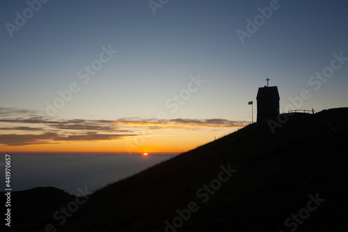 Dawn at the little church  mount Grappa landscape  Italy