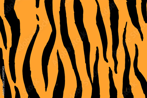 Vector texture of the tiger skin. hand-drawn uneven long strips with a sharp end in black on an orange background for a design template. abstract african tiger background design for any purpose