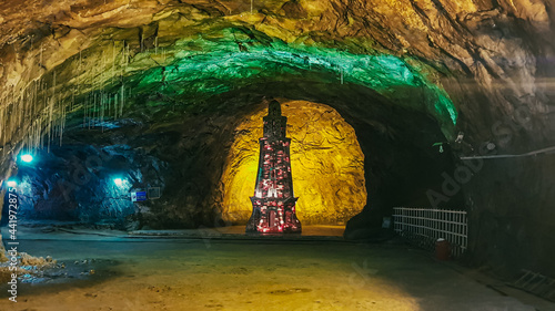 Khewra Salt Mine - February, 14, 2021: North of Pind Dadan Khan, Jhelum District, Pakistan. Second largest in the world, famous for its production of pink salt and is a major tourist attraction.