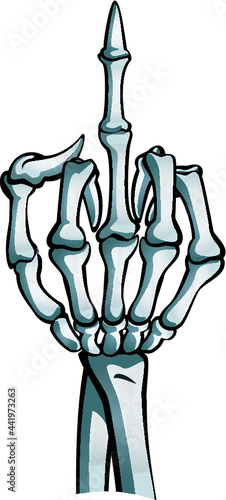 human Skeleton hand shows middle finger