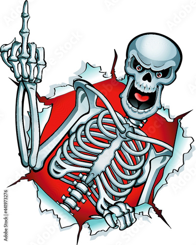 human Skeleton shows middle finger