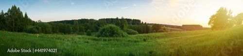 Panoramic view of sunset over the field