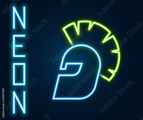 Glowing neon line Greek helmet icon isolated on black background. Antiques helmet for head protection soldiers with a crest of feathers or horsehair. Colorful outline concept. Vector