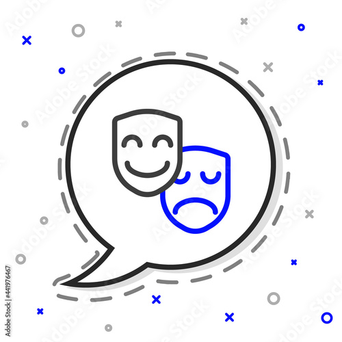 Line Comedy and tragedy theatrical masks icon isolated on white background. Colorful outline concept. Vector