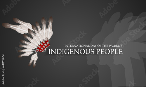 International Day of the World's Indigenous People. August 9. National patterns, ribbons, feathers. Realistic vector