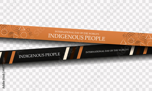 International Day of the World's Indigenous People. August 9. National patterns, ribbons, feathers. Realistic vector