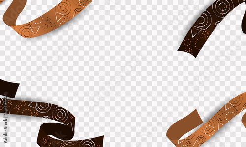 International Day of the World's Indigenous People. August 9. National patterns, ribbons, feathers. Realistic vector