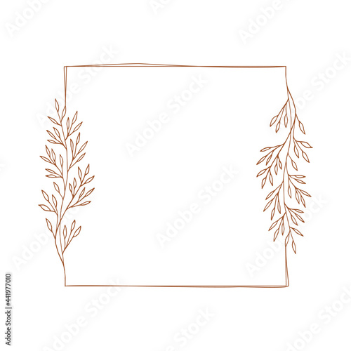 Square hand drawn frame with nature motif. Vector botanical borders.