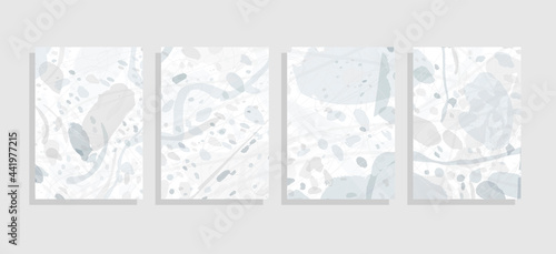 art template set, cold grey nature seasons, vector abstract background with drawing elements, thin lines
