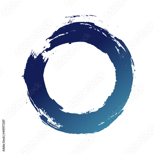 Circle ink brush stroke, blue watercolor round frame, water element logo icon vector design.