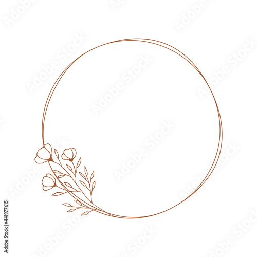 Circle floral frame with floral bouquet. Vector round border with botanical motif.