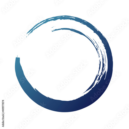 Circle ink brush stroke, blue watercolor round frame, water element logo icon vector design.