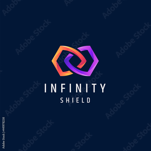 Infinity shield security colorful gradient logo icon design template vector