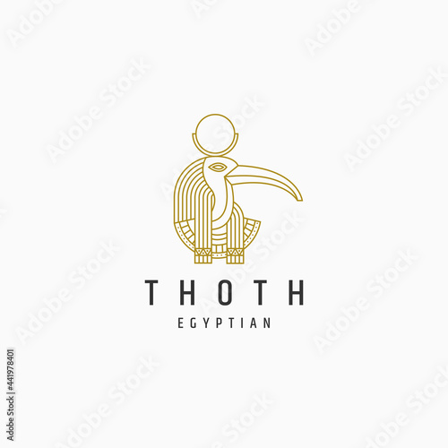 Thoth egyptian goddes line style logo icon design template. Elegant, luxury, gold flat vector illustration
