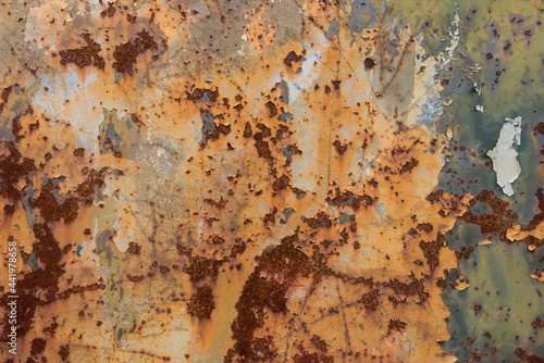Grunge rusted metal texture, rust and oxidized metal, yellow and orange painted steel