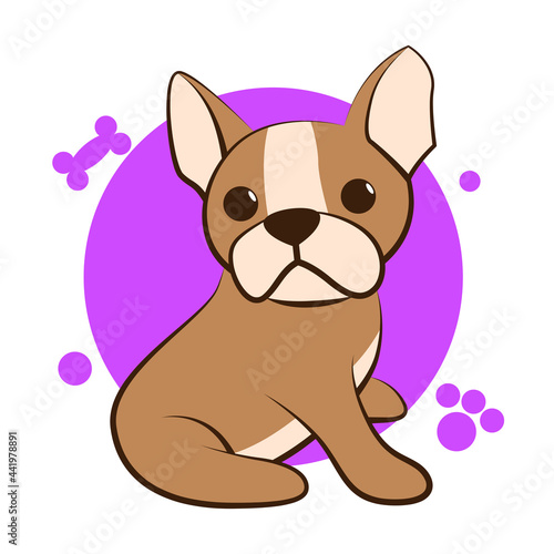 Color vector illustration cartoon on a white background of a cute French Bulldog.