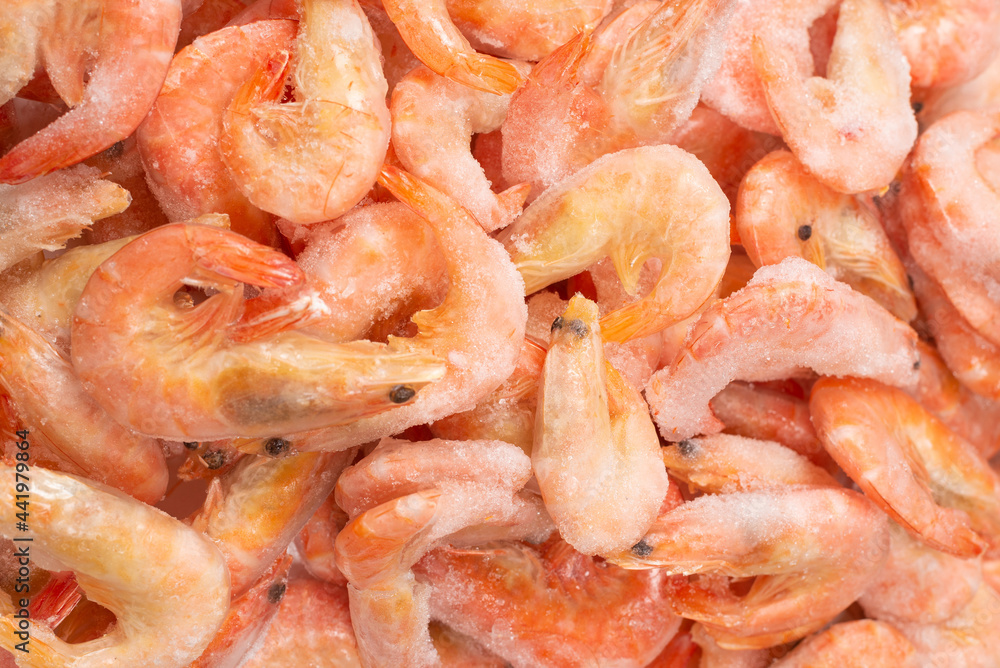 Fresh shrimps in ice. Top view. Fresh shrimps in ice. Top view.