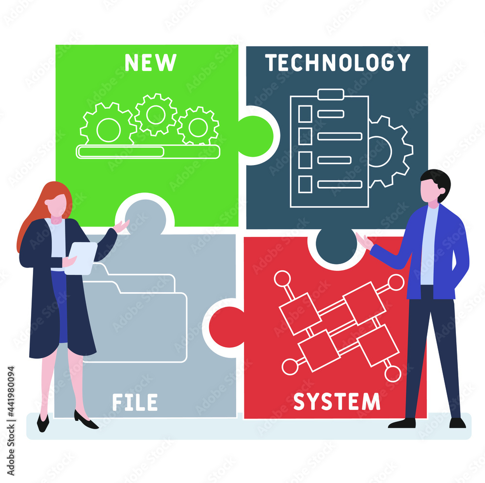 Flat design with people. NTFS - New Technology File System acronym ...