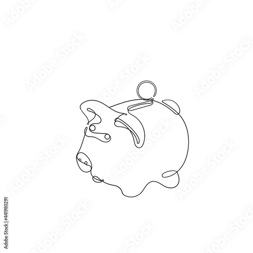 hand drawn doodle piggy bank illustration vector in continuous line art style