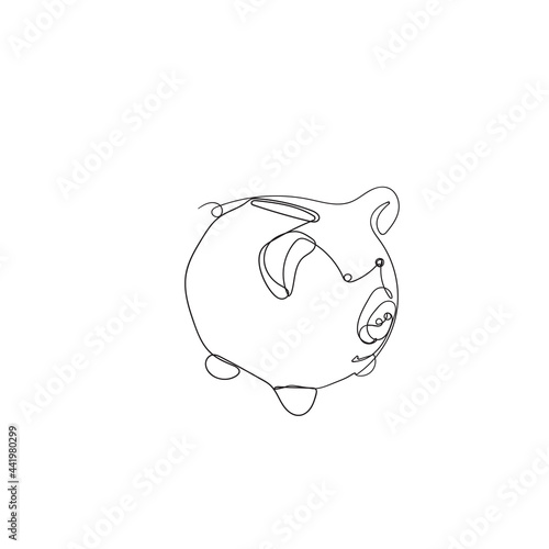 hand drawn doodle piggy bank illustration vector in continuous line art style