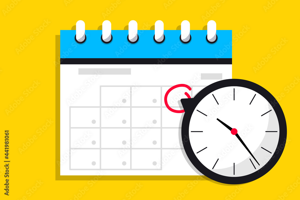 Grafika wektorowa Stock Calendar icon with clock. Icon notice message