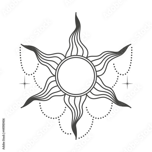 Boho style sun symbol. Decorative vector illustration