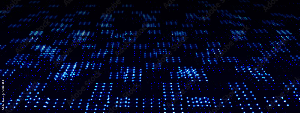 抽象的な技術の背景　コンピューターマトリックス　粒子の未来的なサイバー背景　3Dレンダリング