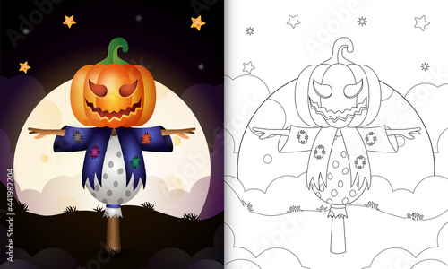 coloring book with scarecrow and pumpkin halloween