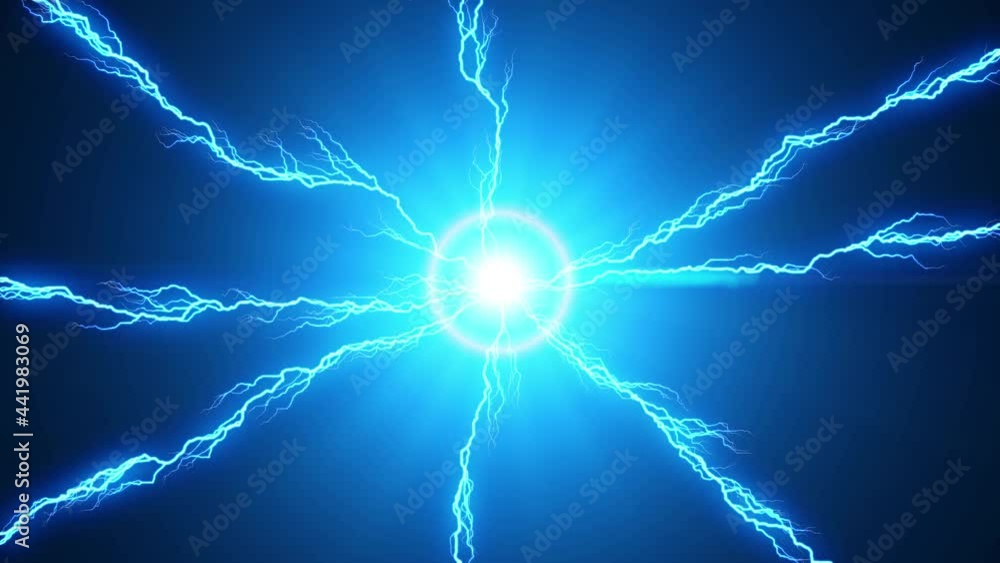 Object Lightning Led Glowing light emitting bolts of lightning in all directions on black ...