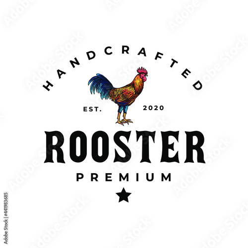 Chicken Rooster Logo Vintage Hipster Traditional Vector Template Icon Design