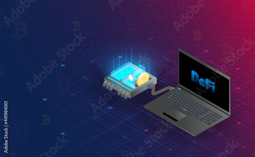 Futuristic Defi Blockchain hologram connection. Future concept.vector and illustration