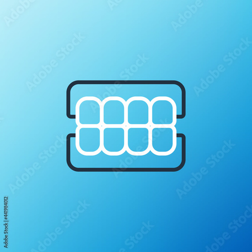 Line False jaw icon isolated on blue background. Dental jaw or dentures, false teeth with incisors. Colorful outline concept. Vector