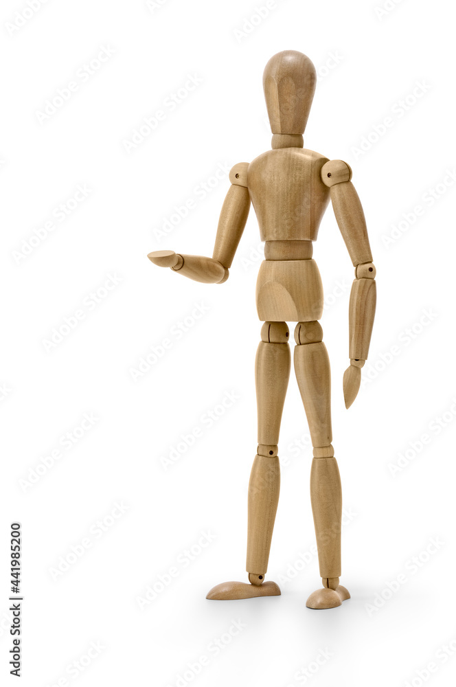 wooden mannequin makes the gesture of offering or supporting wooden mannequin makes the gesture of offering or supporting
