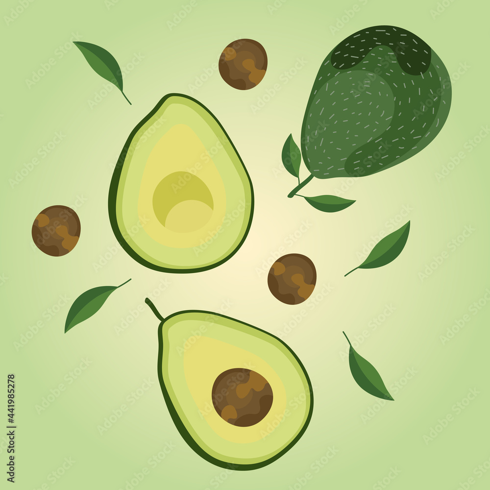 Composition with green avocado on a pastel background Composition with green avocado on a pastel background