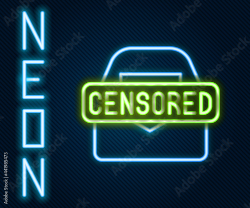 Glowing neon line Censored stamp icon isolated on black background. Colorful outline concept. Vector