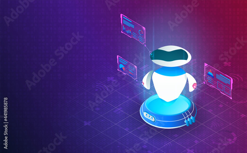 isometric robotic on processor chip on system grid background. Futuristic concept. vector and illustration
