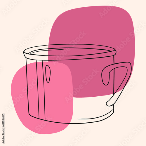 Vector doodle line art outline cup on pink background