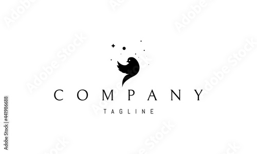 Vector logo on which the abstract image of a dove against the background of the starry sky.