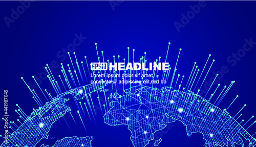 Dots and lines connect the global interconnection of Earth-rising rays to the concept of internationalization.