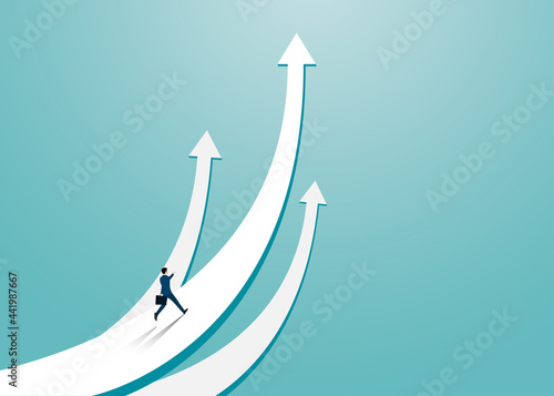 Businessman running on the arrow pointing up